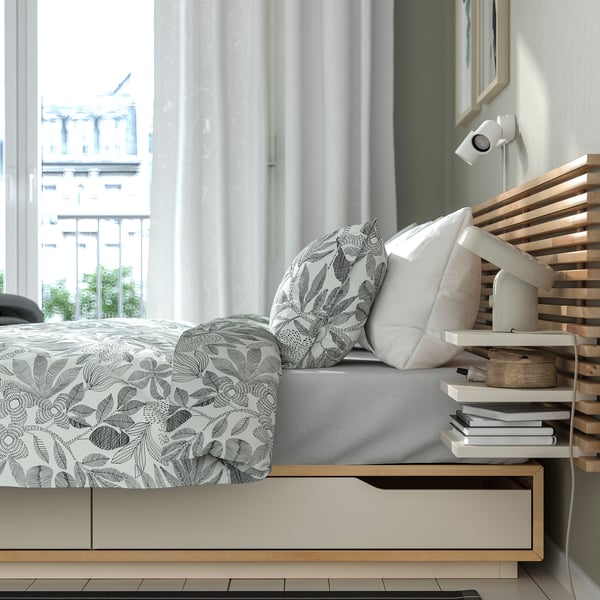 MANDAL Estrutura de cama con cabeceira, bidueiro/branco, 160x200 cm