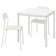Mesa e cadeiras brancas de melttorp. Deseño minimalista moderno con melamina duradeira e construción metálica.