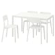 Un conxunto de comedor branco MELLTORP cunha mesa cadrada e catro cadeiras, deseño sinxelo e minimalista.