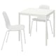 Conxunto de comedor branco MELLTORP con mesa cadrada e dúas cadeiras de respaldo curvas.