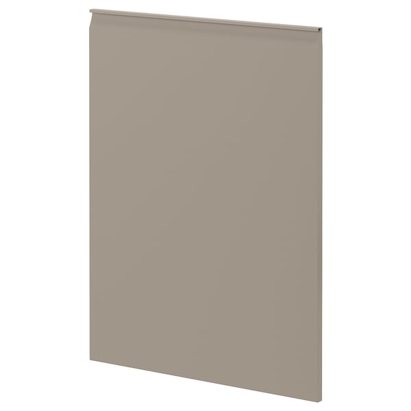 Porta do armario de cociña gris-beige, cadrado con bordos redondeados, acabado mate.