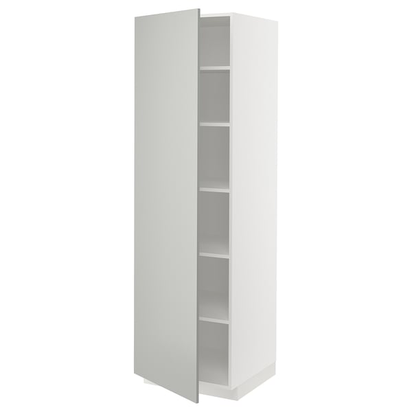 Armario branco METOD con estantes gris claro, de forma rectangular.