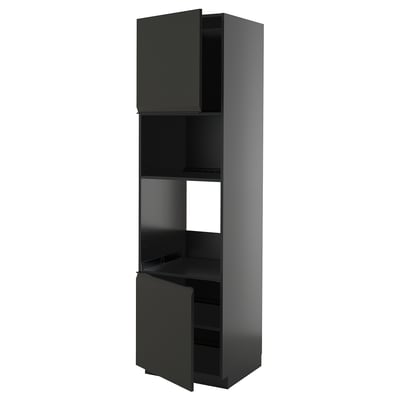 Armario de cociña negro mate Ikea METOD con estantes axustables.