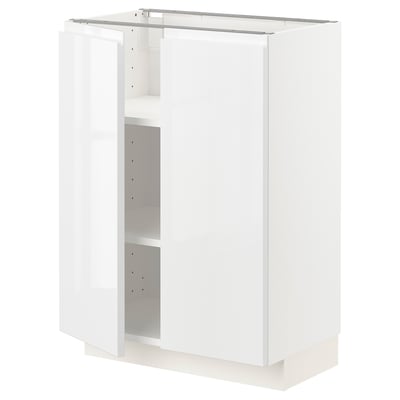 Mostra un armario de cociña branco METOD cun deseño elegante e moderno. Ten alto brillo, portas sen mangos e estantes axustables no interior.
