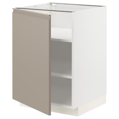 Un armario de cociña branco METOD cunha porta gris-beige, cun deseño elegante e moderno e un mango integrado.