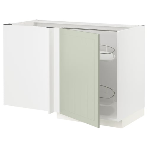 Unidade de cociña METOD con portas de stensund verdes, interior branco, estantes extraíbles.