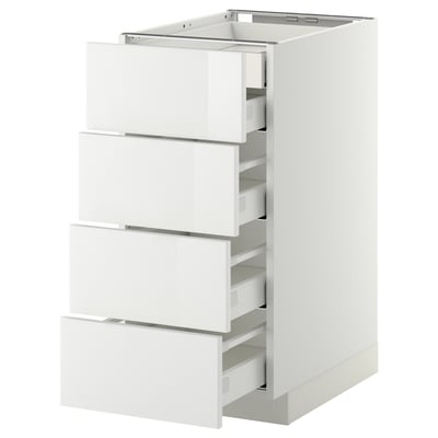 Un armario de cociña branco e moderno METOD con catro caixóns brancos e suaves. É elegante e funcional para o almacenamento.