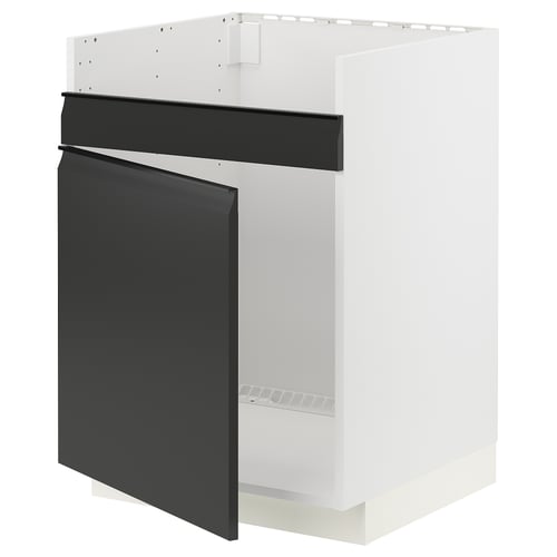 Unidade de cociña moderna METOD en branco e negro. Frontal negro upplöv, acabado mate con mango integrado.