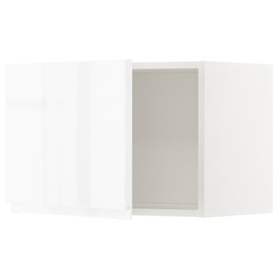Conxunto moderno de armarios de cociña branco brillante con deseño elegante e sen mango.