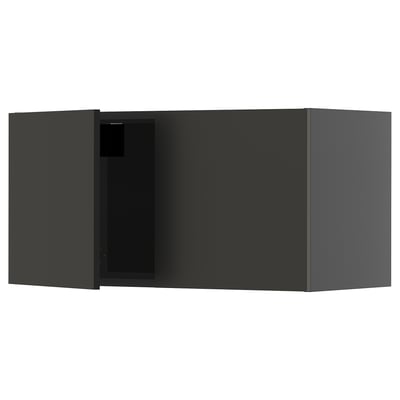 Un armario de parede de cociña negro do sistema METOD, elegante e moderno.