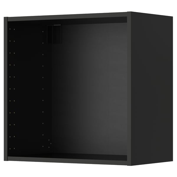 Armario de parede METOD negro e rectangular de IKEA con panel lateral perforado.