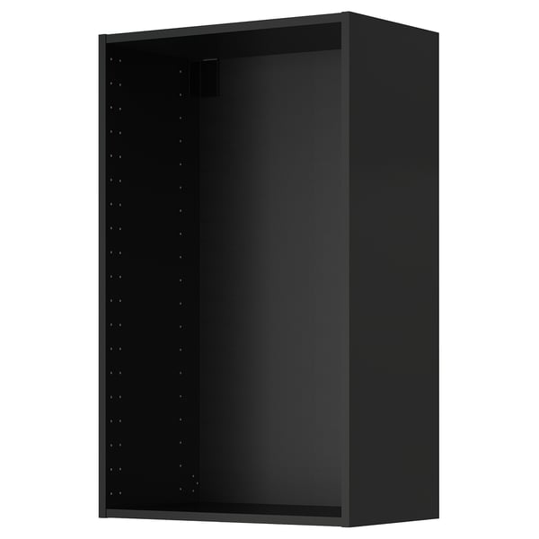 Armario de parede METOD: deseño negro, rectangular e moderno con estantes preperforados para almacenamento personalizable.