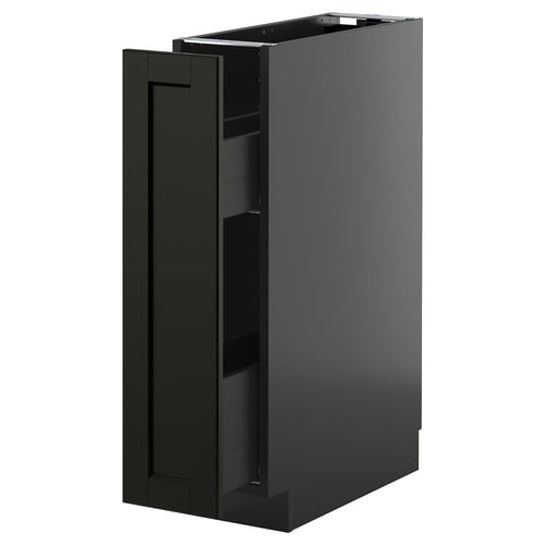 Unha unidade de almacenamento METOD negra cun deseño elegante e bordos biseusos. É un caixón extraíble para un fácil acceso.