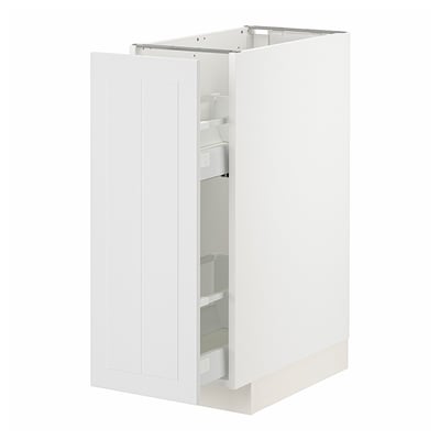 Armario de cociña branco Ikea METOD con caixón e estantes pouco profundos.