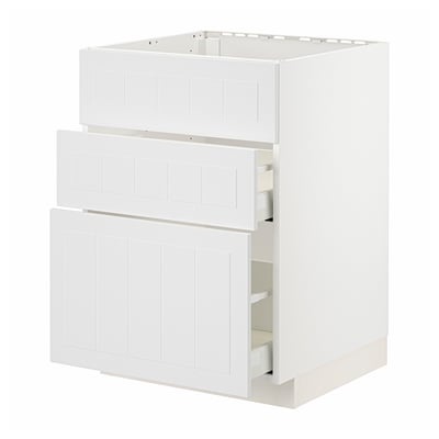 Armario de cociña IKEA METOD branco con caixóns abertos, forma rectangular, deseño suave.