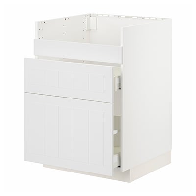 Armario de cociña IKEA METOD branco con caixóns e estantes.