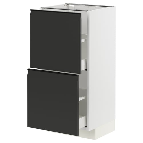 Unidade de cociña METOD, branco e negro, portas planas, caixóns, moderno.