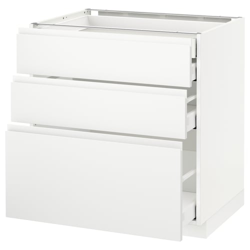 Armario de cociña IKEA METOD branco con tres caixóns. Ten un deseño minimalista e superficies lisas.