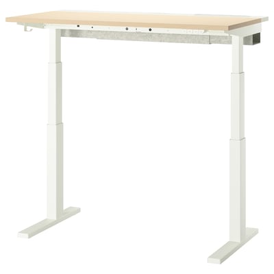 Escritorio ergonómico MITTZON, branco. Parte superior de madeira, pernas brancas, altura axustable.