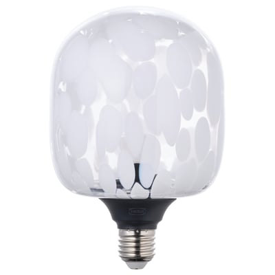 Lámpada led MOLNART, soprada a man con puntos brancos, luz cálida.