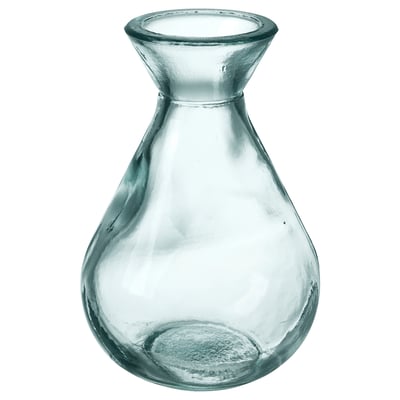 Vaso MYRMOSAIK: vidro reciclado transparente, forma de bágoa, deseño sinxelo.
