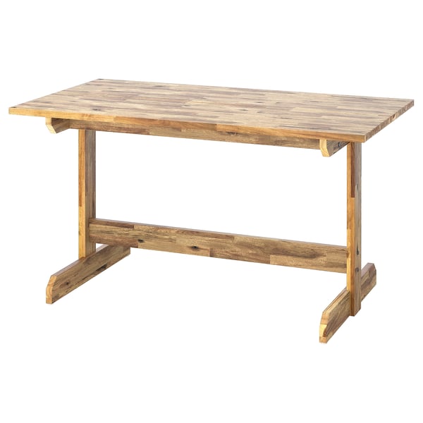 Mesa de comedor rústica Nlackanäs, rectangular, feita de madeira de acacia marrón claro. Deseño inspirado en shaker con patas de mesa centradas.