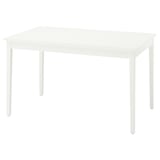 Mesa de comedor branca NÄSINGE, forma cadrada, tapa de melamina, patas de madeira.