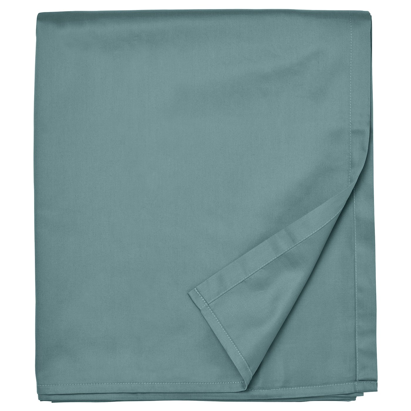Lámina de cama NATTJASMIN, azul-verde, tecido liso de raso, rectangular con bordo plisado.