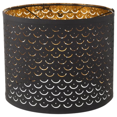 Paralume negro NYMÖ con patrín dourado, forma cilíndrica.