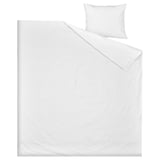 Conxunto de roupa de cama branca: duvet e almofada, crocante, tecido de algodón, deseño sinxelo.