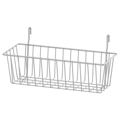 Cesta de parede metálica OMAR, cromo. Ganchos para colgar, forma rectangular, deseño de arame.