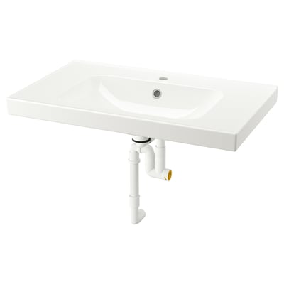 IKEA ORRSJÖN lavabo de cerámica branca, rectangular, cunca única, deseño minimalista.