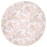 Un pano de mesa redondo, de cor clara cun patrín floral, feito de poliéster reciclado.