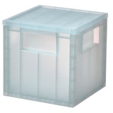 Unha caixa de almacenamento transparente PANSARTAX con tapa, feita de plástico reciclado; Deseño cadrado e transparente.