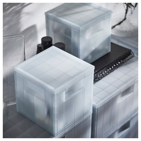 Caixa de almacenamento de plástico transparente PANSARTAX con tapa, elementos organizadores, forma rectangular, transparente, deseño de cuadrícula.