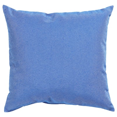 Almofada cadrada azul, tecido texturizado, materiais reciclados.