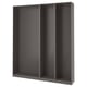 Opción: Un marco de garda-roupa ikea PAX gris escuro cun deseño minimalista, con tres seccións abertas.