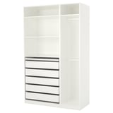Armario branco ikea PAX con caixóns e estantes.