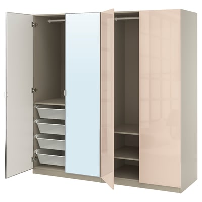 Armario PAX, branco, espello, peche suave, cestas de malla.