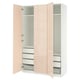 Armario ikea PAX beige con caixóns e estantes, aberto para mostrar almacenamento organizado.
