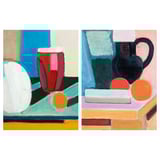 Dous lenzos abstractos, PJÄTTERYD, cores brillantes, formas xeométricas, marcos profundos.