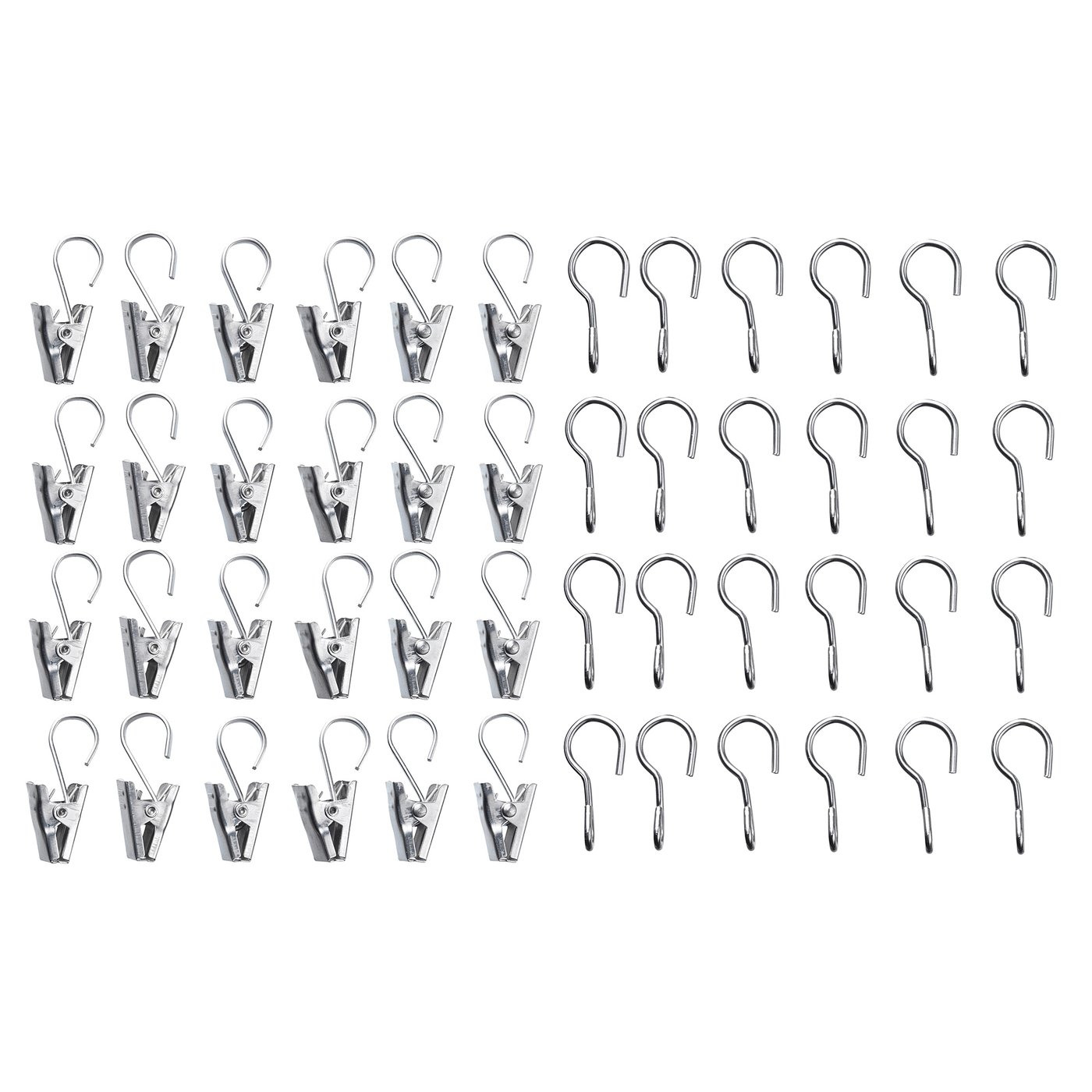 Clips e ganchos de cortinas de aceiro inoxidable de prata. Organizado, ideal para deslizarse suave en cables, perfecto para o uso de baño.