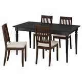 ROSENTORP / NÄSINGE Mesa con 4 cadeiras, negro/Kilanda beixe claro con acabado marrón escuro, 155/215x87 cm