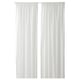 Dúas cortinas brancas transparentes cun patrón de cadros sutil, feitas de poliéster 100% reciclado.