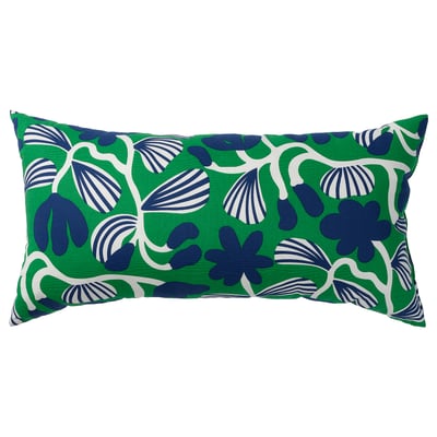 SANDMOTT coxín floral verde-azul, rectangular, 100% algodón, patrón de follas vibrantes.