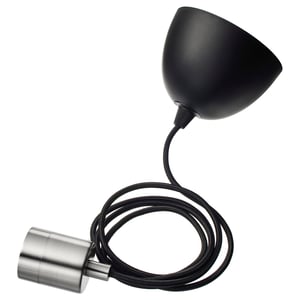SKAFTET lámpada de teito negro moderna, aceiro e plástico, forma de cono, deseño de cordón.