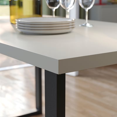 SKÅLSTA Mesa, gris beixe/forma en U negro-gris, 140x80 cm
