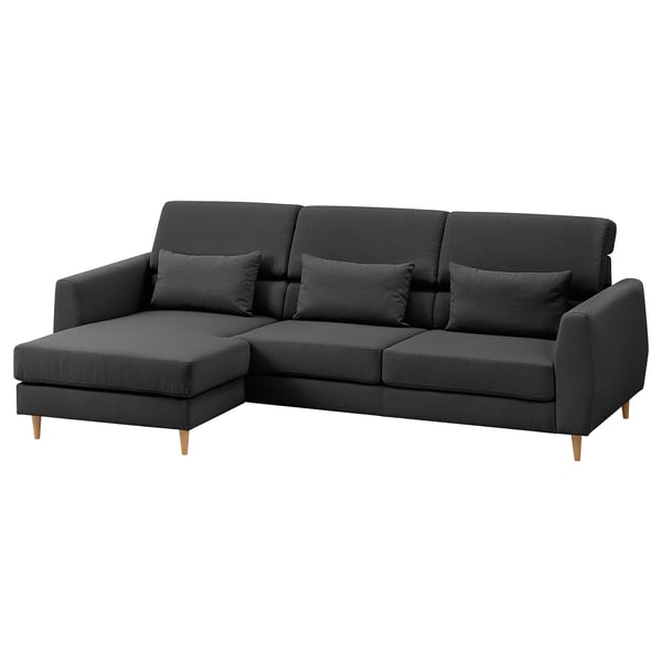 Un sofá seccional SLATORP gris cun chaise lounge. Ten un respaldo alto, coxíns cómodos e un deseño moderno.