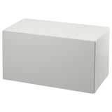 Pequena caixa de almacenamento rectangular branca, superficie lisa, deseño moderno, forma sinxela.