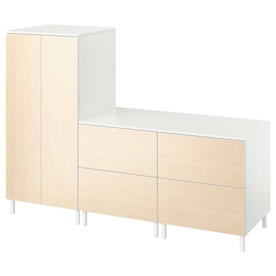 Ikea SMÅSTAD branco e madeira clara para nenos conxunto de mobles para nenos con armario e armario.